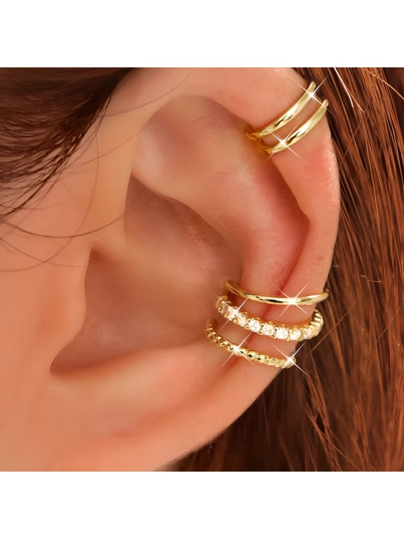 Pack of 4 Adjustable Clip on Cartilage Earrings for Women 14K Gold Plated Hypoallergenically Ear Cuff Jewelry Set