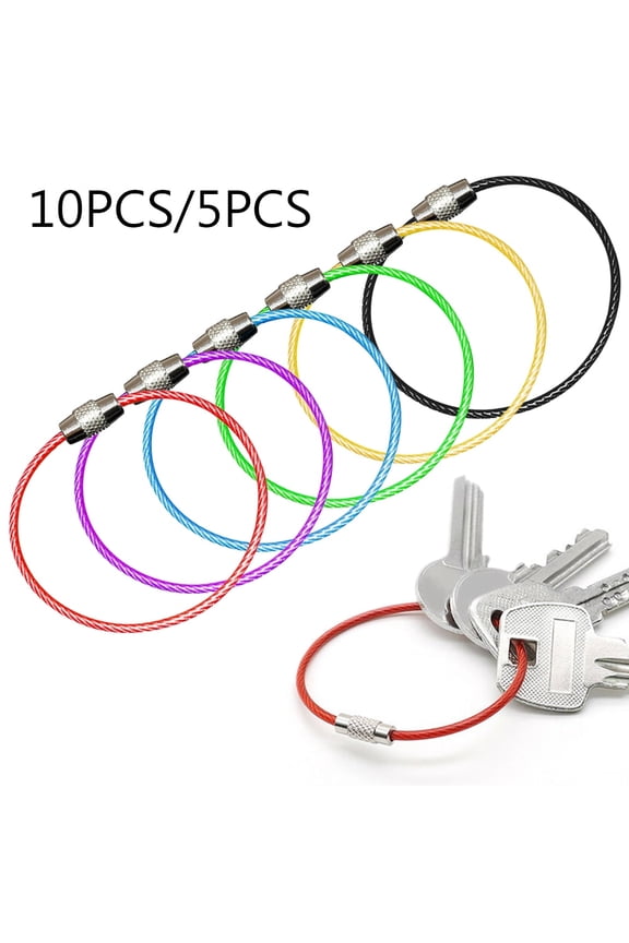 Pack of 5/Pack of 10 Durable Steel Wire Rope Ring Connector Keychain Key Holder Hanging Cable Steel Wire Keychain
