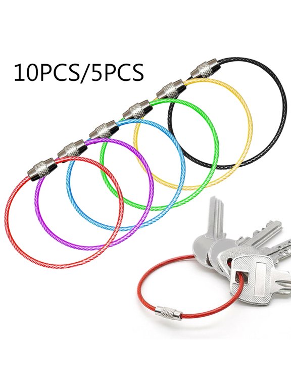 Pack of 5/Pack of 10 Durable Steel Wire Rope Ring Connector Keychain Key Holder Hanging Cable Steel Wire Keychain