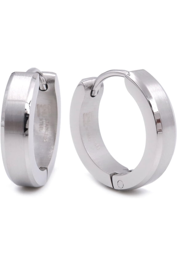 Pair Stainless Steel Bevel Edge Hoop Huggie Men Earrings Black Gold-tone Silver-tone 16mm