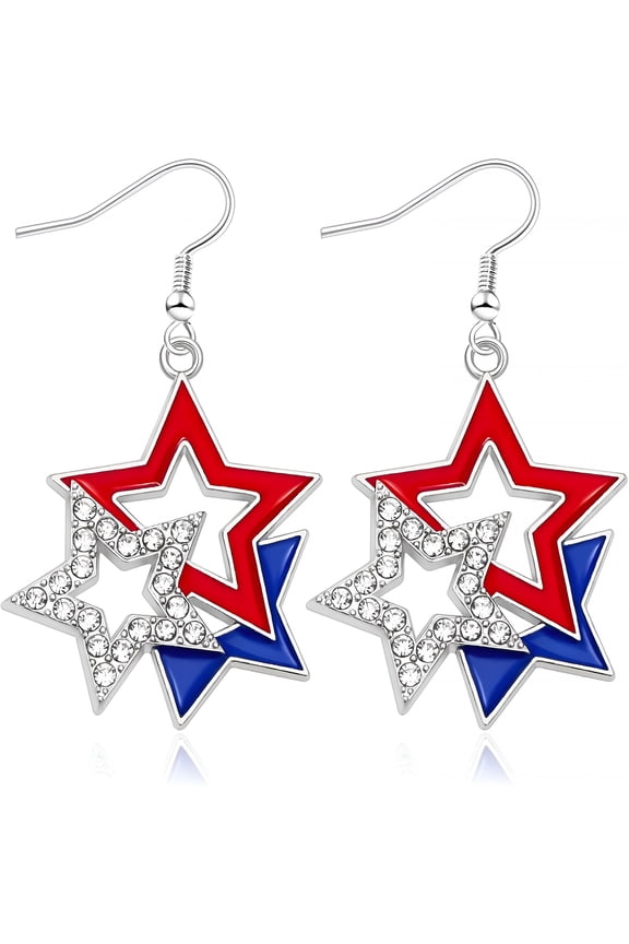 Patriotic 4Th of July Earrings for Women Red White Blue Patriotic Earrings American Flag Star Earring for Independence Day Gifts