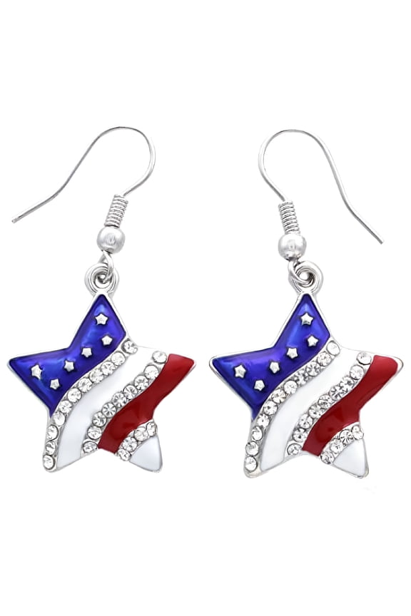 Patriotic Red White Blue American USA Flag Star Dangle Drop Earrings 4th of July Independence Day Gift (Star Hook)