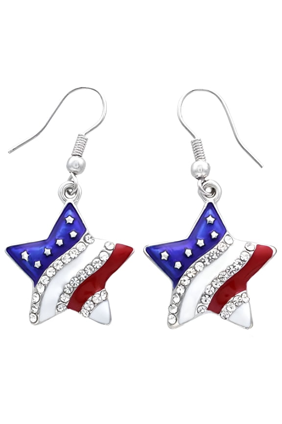 Patriotic Red White Blue American USA Flag Star Dangle Drop Earrings 4th of July Independence Day Gift (Star Hook)