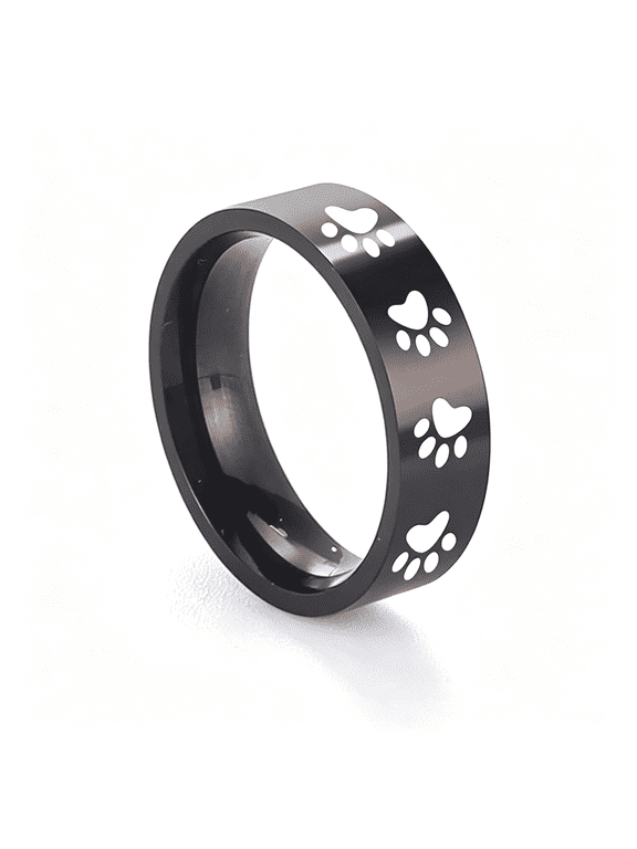 Paw Print Ring Stainless Steel Cute Puppy Dog Cat Paw Thumb Rings Animal Footprint Finger Band Pet Print Promise Eterntiy Engagement Ring for Women Men Anniversary Birthday Xmas Gifts