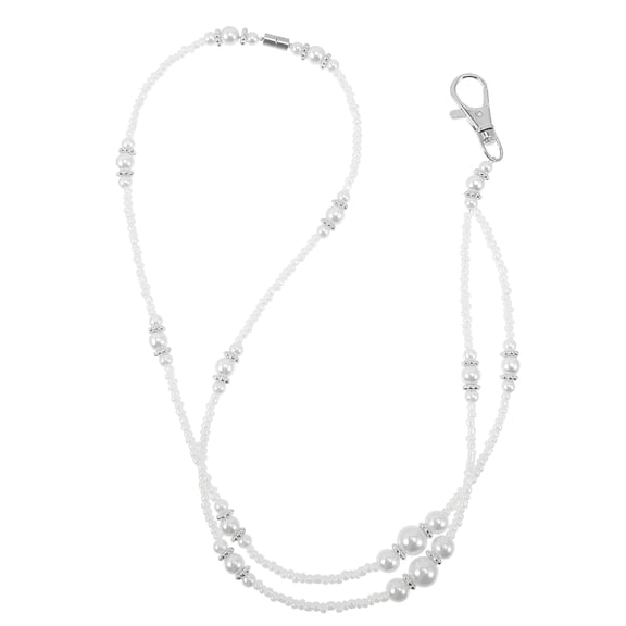DESIGNICE Pearl Bead Lanyard for Women with Magnetic Clasp Elegant ID Badge Holder Necklace for Keys Phone Cruise Cards