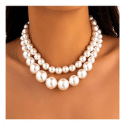 DESIGNICE Pearl Choker Necklaces for Women Faux Pearl Necklaces Summer Layered Pearl Necklace Big Chunky Pearl Necklace Fashion Jewelry Gifts,Trendy Layered Pearl Necklaces for Women