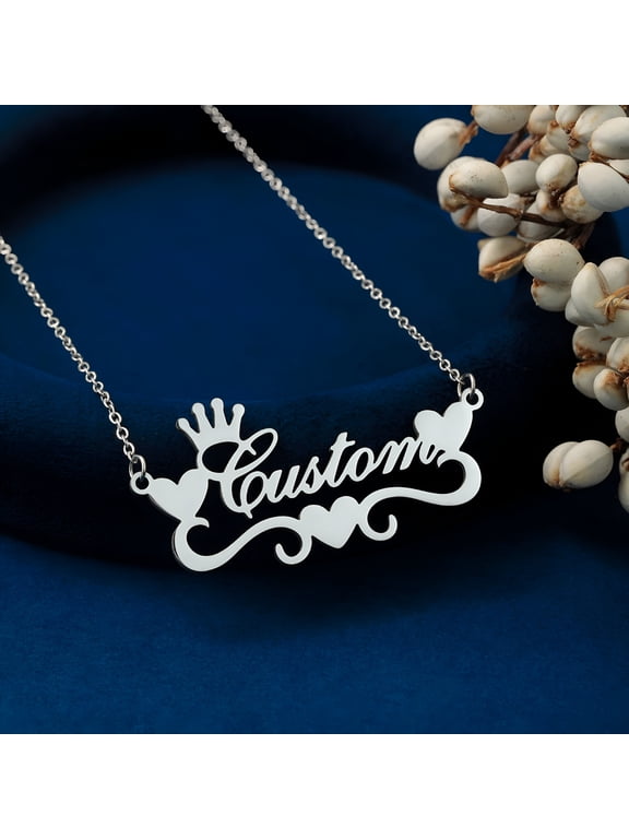Personalized Custom Name Pendant Necklace Stainless Steel Chain Heart Alphabet Crown Collar Choker Jewelry Gift