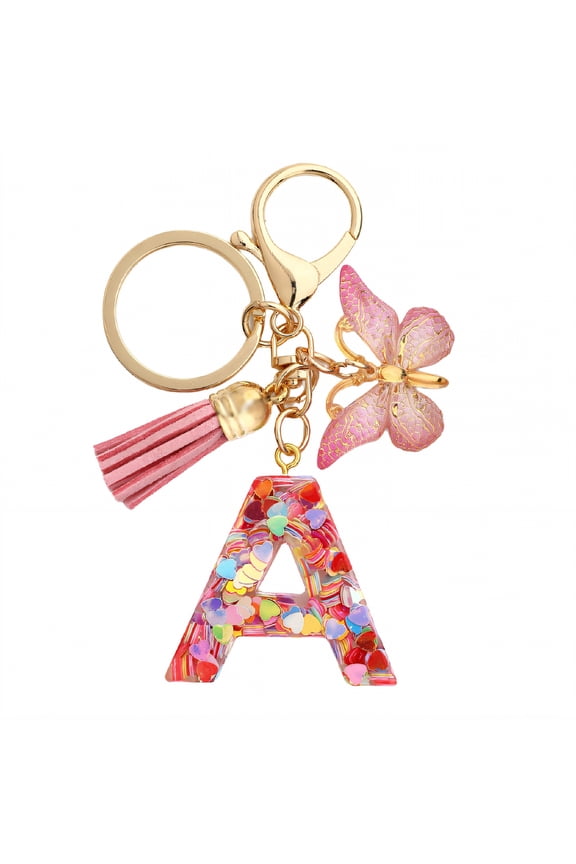 Personalized Resin Letter Key Chain for Women, Cute Butterfly Heart Purse Charm, Stylish Bag Accessory Gift