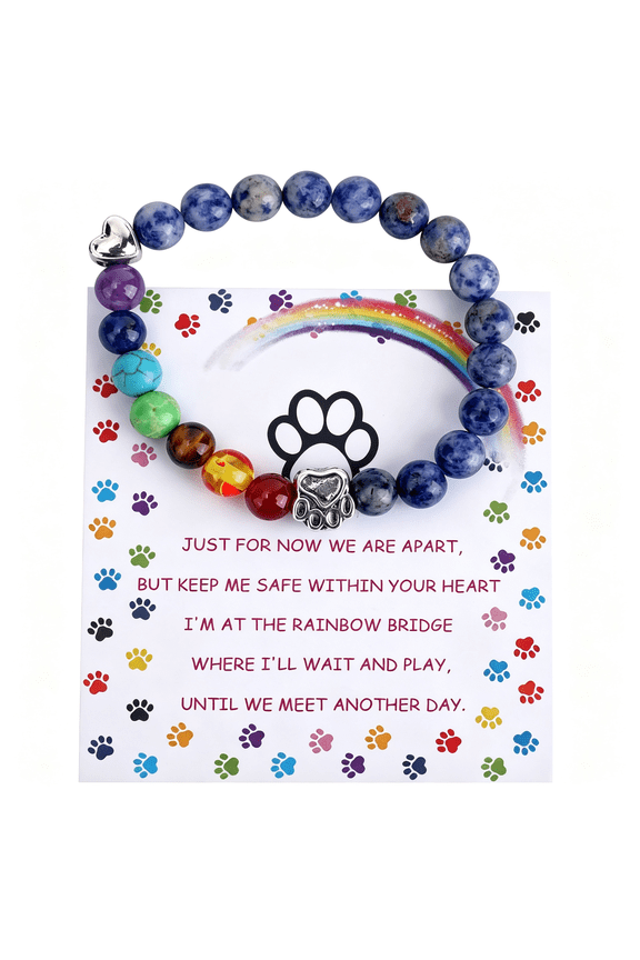 Pet Memorial Gifts, Rainbow Bridge Bracelet for Beloved Dog Cat | 8Mm Mixed Color Bead 7 Chakra Memorial Bracelet for Women Men Who Lost Pets, Pet Sympathy Gift