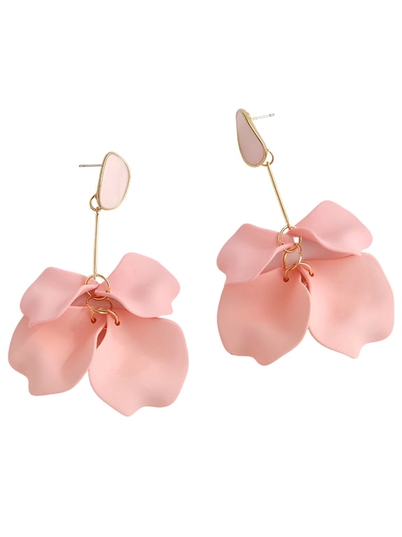 Petal Drop Dangle Earrings for Women Bohemian Rose Flower Tassel Long Earrings-Pink