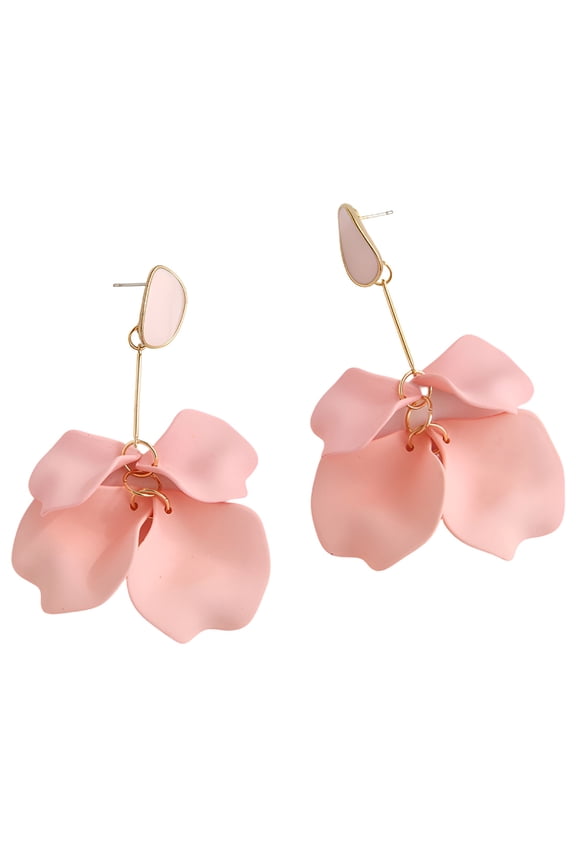 Petal Drop Dangle Earrings for Women Bohemian Rose Flower Tassel Long Earrings-Pink