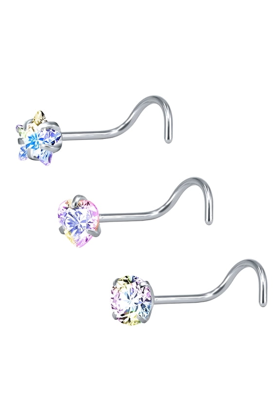 Pieces 20G Nostril Piercings Crystal Nose Stud Stainless Steel Star Nose Rings Jewelry