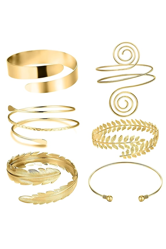 Pieces Arm Bracelet for Women Girls Gold Metal Open Upper Arm Bangle Bracelet Simple Adjustable Armlet Armband Set (Gold)