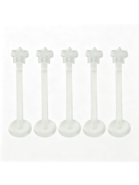 Piercing Retainers 5 Pcs Lip Bars Plastic Nose Studs Labret Cartilage Acrylic Tragus Jewelry 1.2 Mm(16 G)6 Mm Clear Earrings Sports Women Men Aretes Para La Nariz Transparent Pentagrams