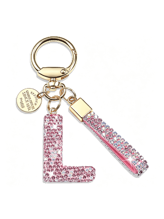 Pink Blue White Initial Letter Keychain Gift for Women Girls Bling Sparkly Cute Backpack Car Key Accessories Lanyard Bling Sparkly Cute Initial Keychain