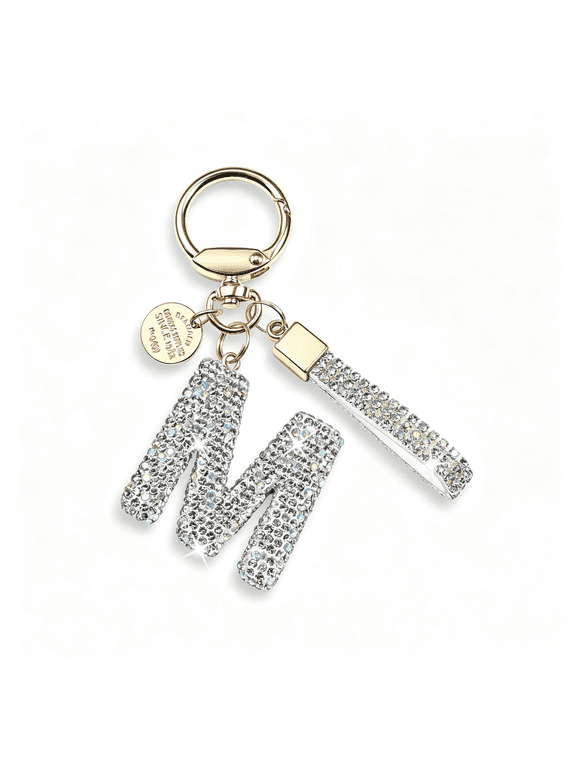 Pink Blue White Initial Letter Keychain Gift for Women Girls Bling Sparkly Cute Backpack Car Key Accessories Lanyard Bling Sparkly Cute Keychains for Women