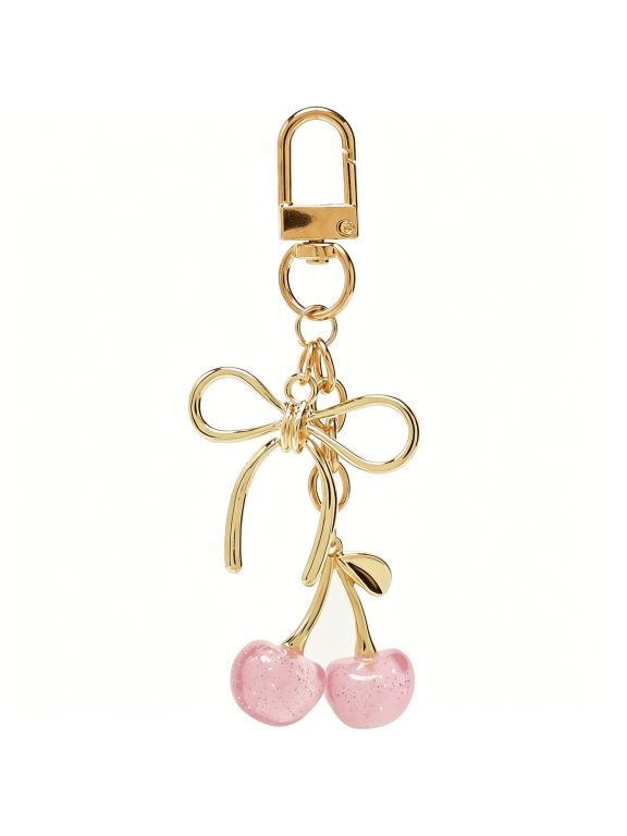 Pink Cherry Keychain Cherry Bag Charm Cute Pink Keychain for Backpacks Women's Leather Keyring & Keychain Car Key Accessories Gift Mother's Day Birthday Valentine's Purse Accessory