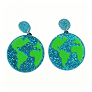 DESIGNICE Planet Earth Earrings Shiny Acrylic Blue Green Ocean World Earrings Circle Charms Drop Dangle Earrings for Earth Day Earth Earrings