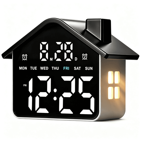 DESIGNICE Plug in Digital Alarm Clocks with Battery Backup Memory for Bedrooms, Date Time and Weekday, Snooze, 2 Alarms, Ambient Lighting for Living Room, Bedside Office Gaming Desk Decor (Black)