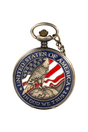 Pocket Watch,American Eagle Flag Usa Us Flag Patriotic 4Th of July Gifts Antique Souvenirs,Pocket Watches with Chain,Independence Day Gifts