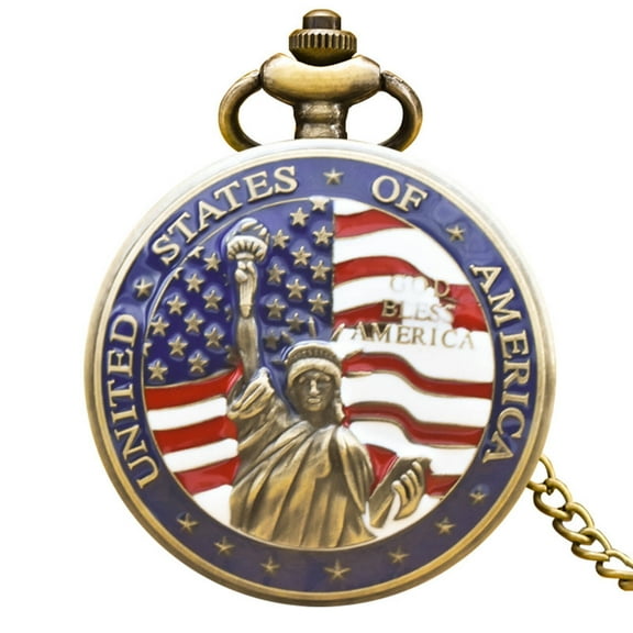 DESIGNICE Pocket Watch,Vintage Pocket Watches for Men,Patriotic Pocket Watch for Dad with Chain,Timeless Pendant Necklace for Stylish Wear,Goddess