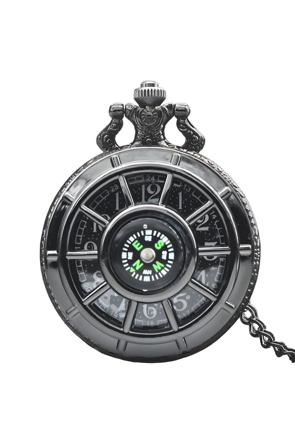 Pocket Watches for Men,Creative Hollow Ship's Wheel Pocket Watch,Compass Mens Pocket Watch,Commemorative Gifts for Men and Women,Black