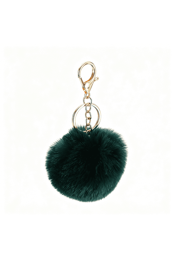 Pom Pom Keychain,Faux Rabbit Fur Puff Ball Pom Pom Bag Charms Pompoms Key Chain for Women Purse Dark Green Purse Charms
