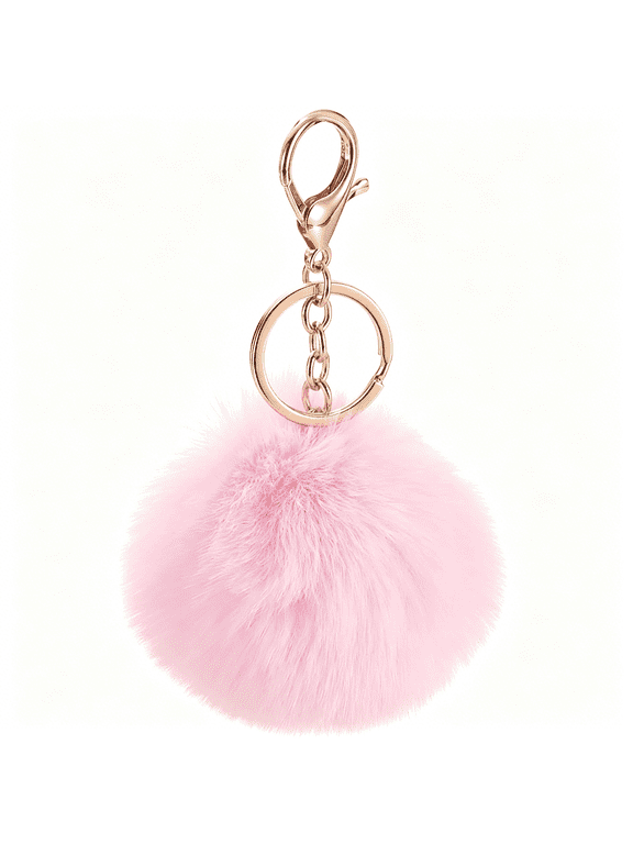 Pom Pom Keychain, Faux Rabbit Fur Puff Ball Pom Pom Bag Charms Pompoms Key Chain for Women Purse Light Pink Bag Charms for Tote Bags