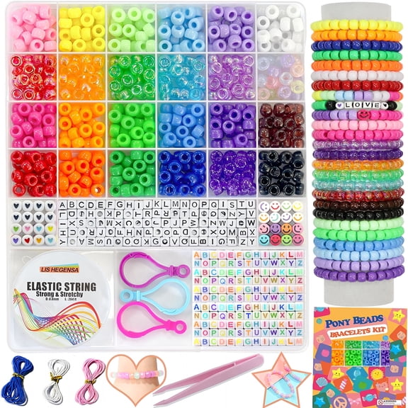 DESIGNICE Pony Beads Bulk, Kandi Beads for Necklace Jewelry Making Hair Braiding, Bracelets Making Kits, Hair Bead, Bracelet Plastic Bead for Crafts Braids Girls (24 Color, 1000PCS)