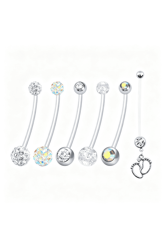 Pregnancy Belly Rings Maternity Navel Rings Flexible Bioplast Long Belly Button Rings Clear Navel Retainer Body Piercing for Daily Wear, Maternity Photoshoot and Beach Swimming