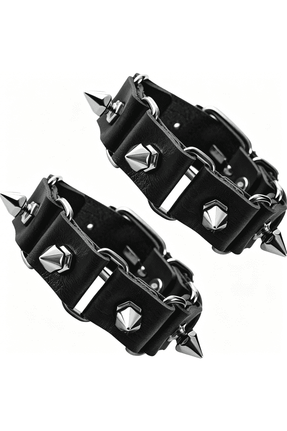 Pu Leather Braclet for Man Women Goth Punk Rock Leather Cuff Studded Wristband Black