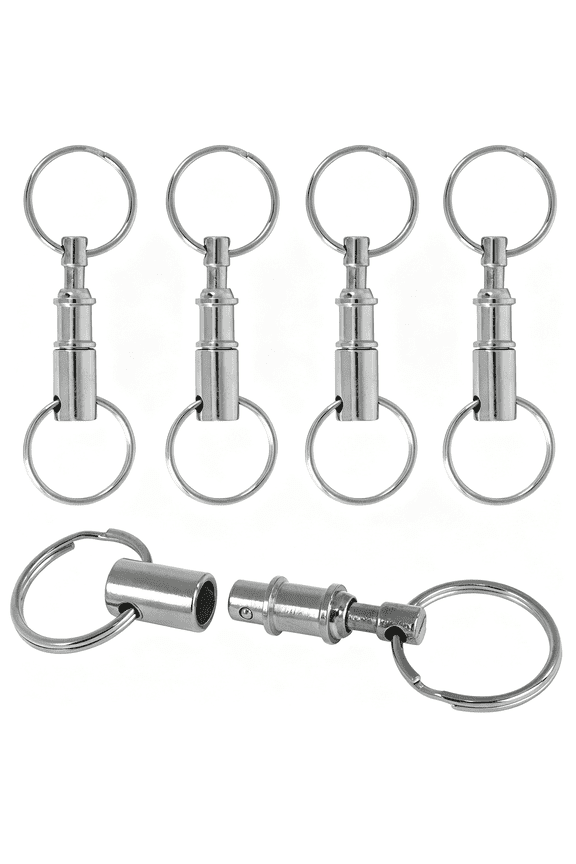 Pull-Apart Silver Key Ring Easy Detach Double Spring Split Snap Separate Chain Convenient Accessory Gift (4 Pack) Quick Release Keychain
