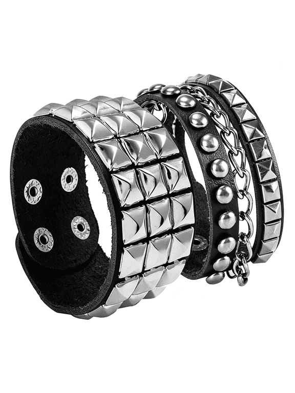 Punk Bracelet for Men Women,Goth Leather Wristband with Metal Studded