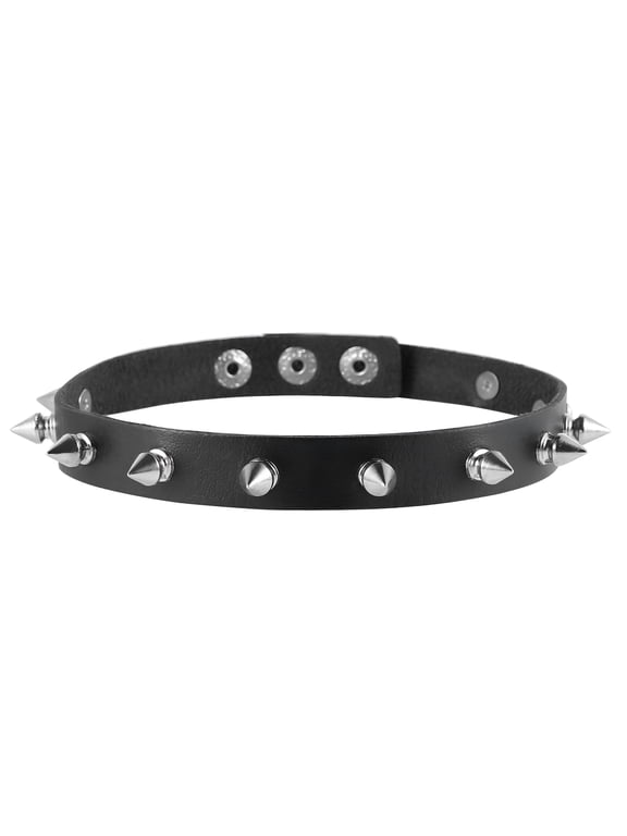Punk Goth Metal Spike Studded Leather Choker Necklace for Women Men, Adjustable Black Collar for Cosplay, Music Festivals, and Street Style