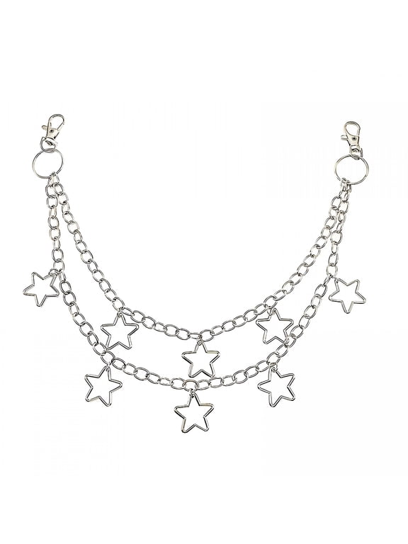Punk Pants Chain Metal Jeans Chain Geometric Hip-Hop Multi-Layered Stars Waist Belt Chain for Women and Men Style A