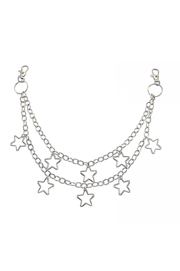 Punk Pants Chain Metal Jeans Chain Geometric Hip-Hop Multi-Layered Stars Waist Belt Chain for Women and Men Style A