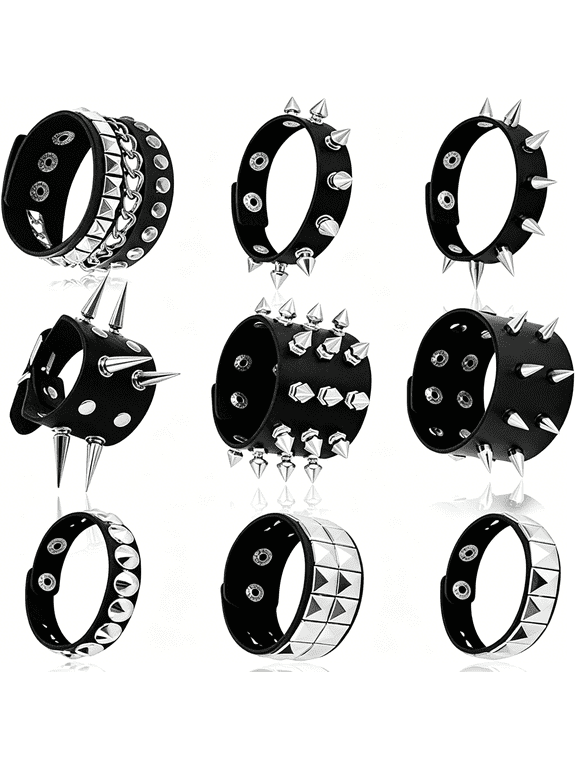 Punk Studded Bracelet Goth Bracelet Leather Rivets Spike Bracelets Cuff Adjustable Metal Wristband Gothic Accessories