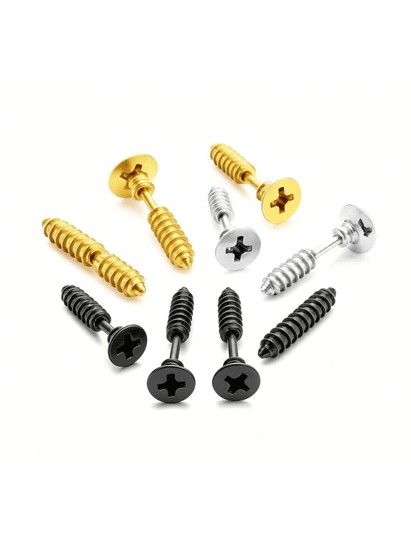 Punk Titanium Steel Screw Nail Stud Earrings for Women Men Streetwear Jewelry,Egirl Eboy Rock Party Jewelry