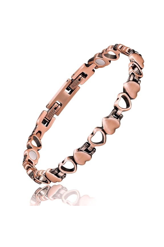 Pure Copper Bracelets for Women, 7-8.2 Inches, Adjustable Size, Heart Shape Bracelets with Magnets, Jewelry Gift for Mom