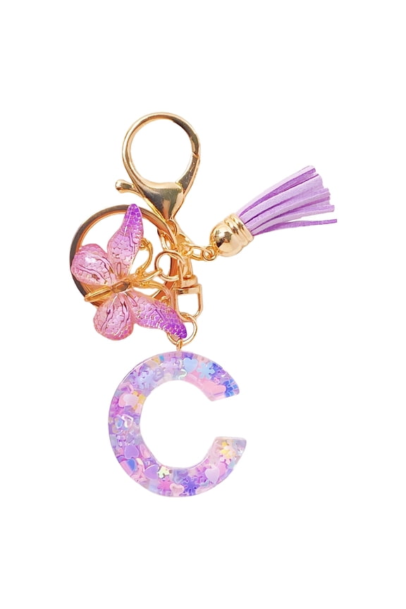 Purple Tassel Initial Keychain, Cute Resin Letter Keychain for Women, Personalized Name Keychain Accessory, Stylish Car Keychain for Wallet and Backpack