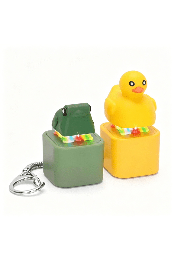 Quacking Duck & Croaking Frog Keyboard Fidget Toy Keychain Set, Rechargeable Clicker with Led Light, Sensory Stress Relief Toy for Adults and Kids (Yellow & Green, 2 Pack)