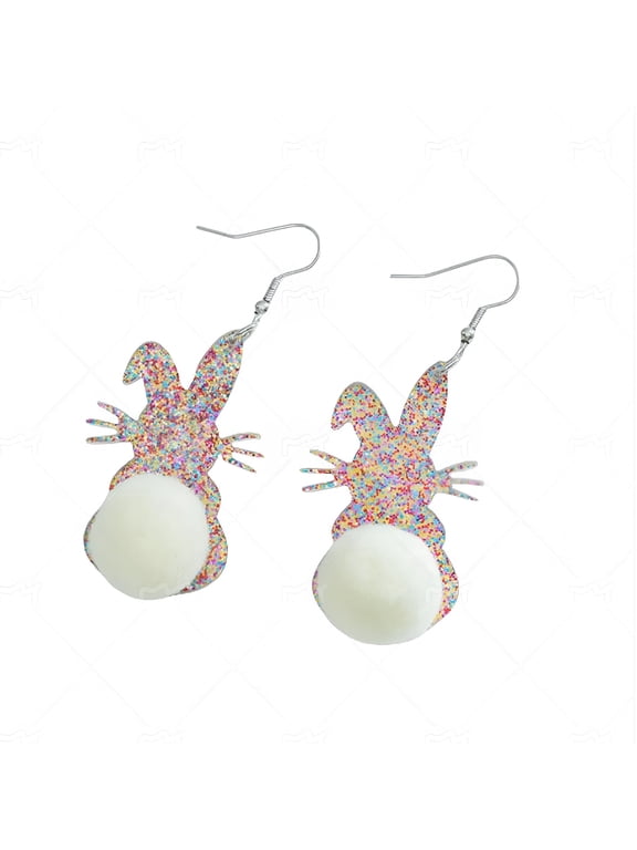 Rabbit Acrylic Earrings Funny Resin Cartoon Bunny Animal Pom Pom Chic Colorful Sequins Lightweight Dangle Drop Earrings for Women Happy Easter Spring Holiday Christmas Fashion Jewelry Gifts