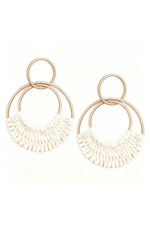 Raffia Hoop Earrings for Women Fun Boho Summer Beach Earrings Lightweight Handmade Straw Wicker Rattan Dangle Earrings Statement Geometric Round Drop Earrings