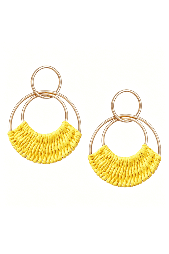 Raffia Hoop Earrings for Women Fun Boho Summer Beach Earrings Lightweight Handmade Straw Wicker Rattan Dangle Earrings Statement Geometric Round Drop Earrings