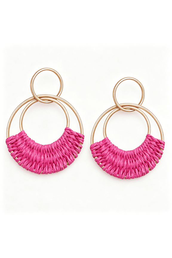 Raffia Hoop Earrings for Women Fun Boho Summer Beach Earrings Lightweight Handmade Straw Wicker Rattan Dangle Earrings Statement Geometric Round Drop Earrings