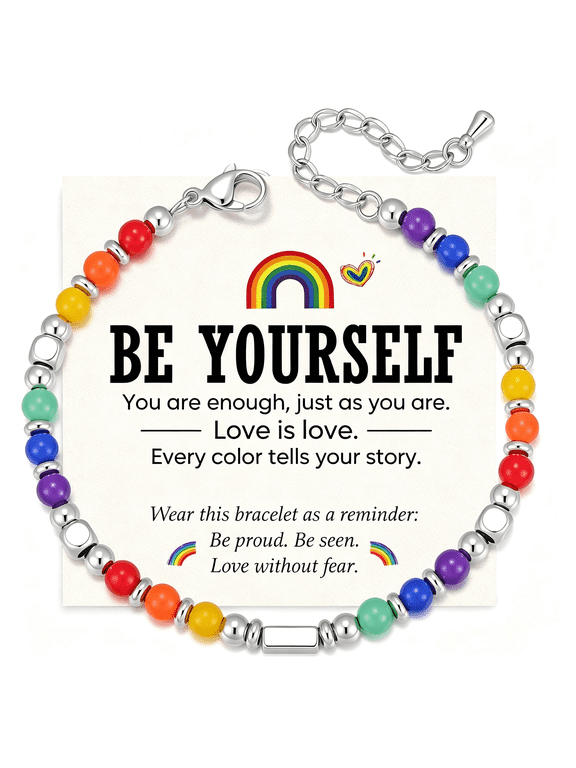 Rainbow Gay Pride Bracelet Gifts : Be Yourself Handmade Waterproof Stainless Steel Beads Chain Bracelets for Men Women Lgbt Accessories Lesbian Bisexual Friendship Jewelry Gifts with Bag