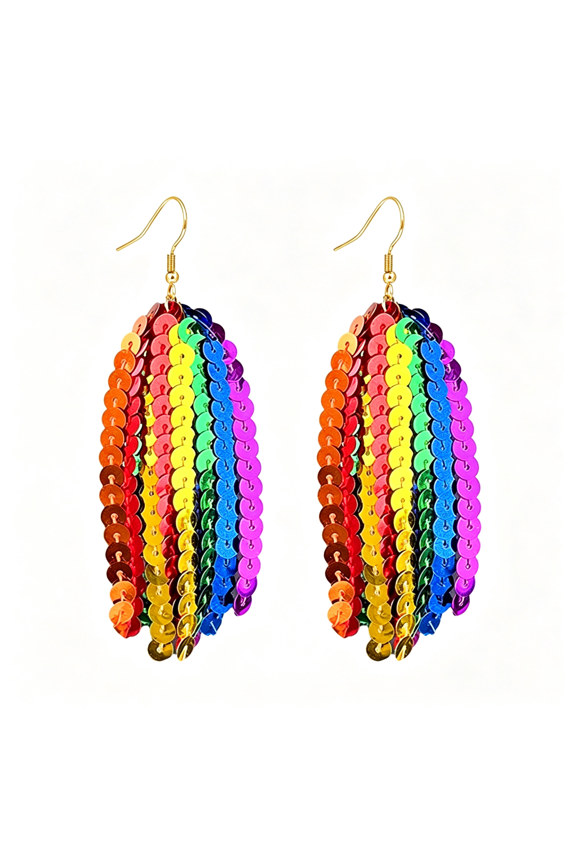 Rainbow Pride Earrings for Women Handmade Lightweight Bohemian Fringe Tassel Colorful Rainbow Sequin Earrings Pride Lgbt Accessories Vibrant Rainbow Earrings
