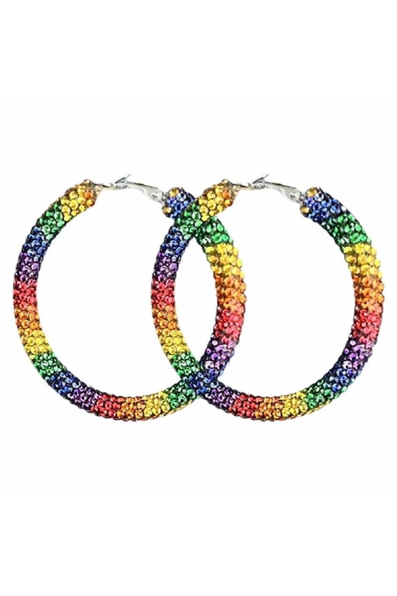 Rainbow Pride Earrings for Women Layered Tassel Dangle Drop Earrings Shiny Rainbow Rhinestone Round Circle Hoop Love Is Love Pride Month Jewelry Rainbow Earrings for Women