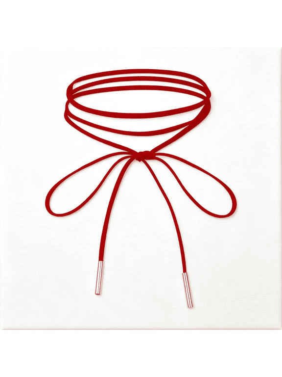 Red Choker Necklace Gothic Bow Knot Choker for Women Velvet Long Wrap Rope Collar Tie Neck Chain with Gold Tube Ribbon Suede Jewelry for Party Prom Elegant Red Necklace