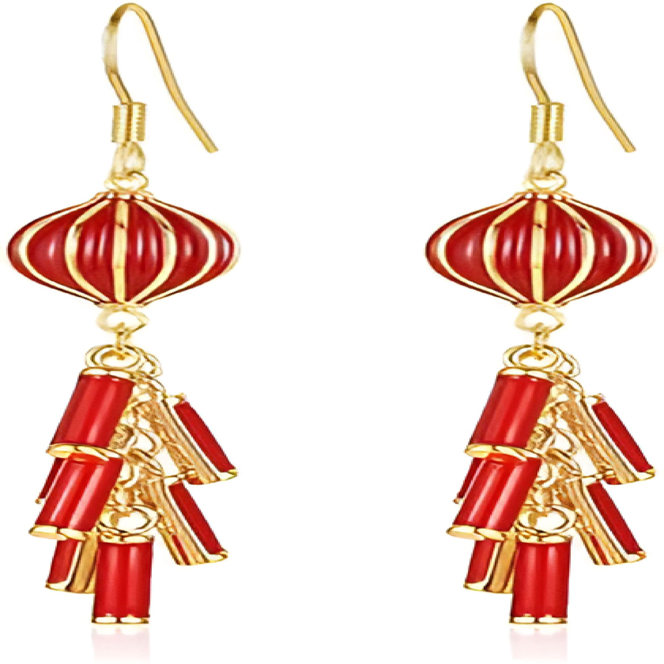 DESIGNICE Red Lantern Firecracker Dangle Earrings for Women S925 ...